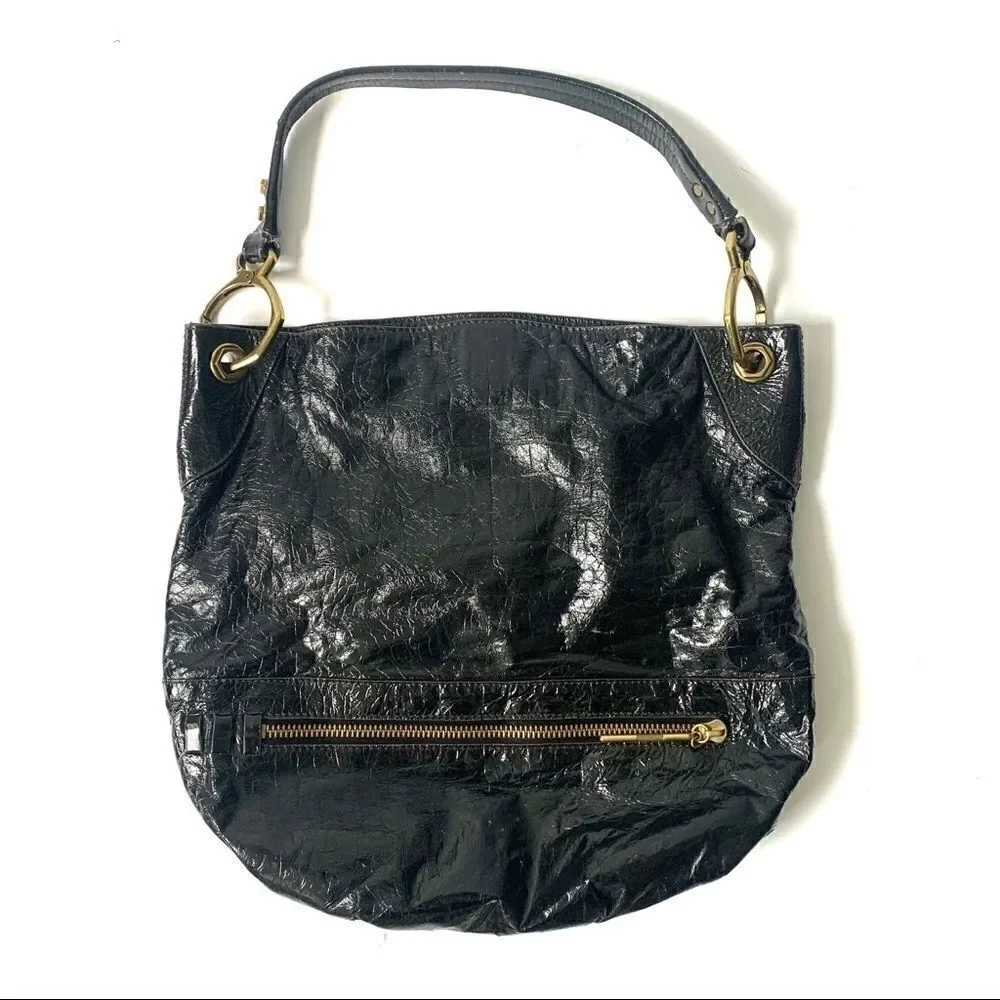 Or Yany New Textured Black Leather Hobo Bag